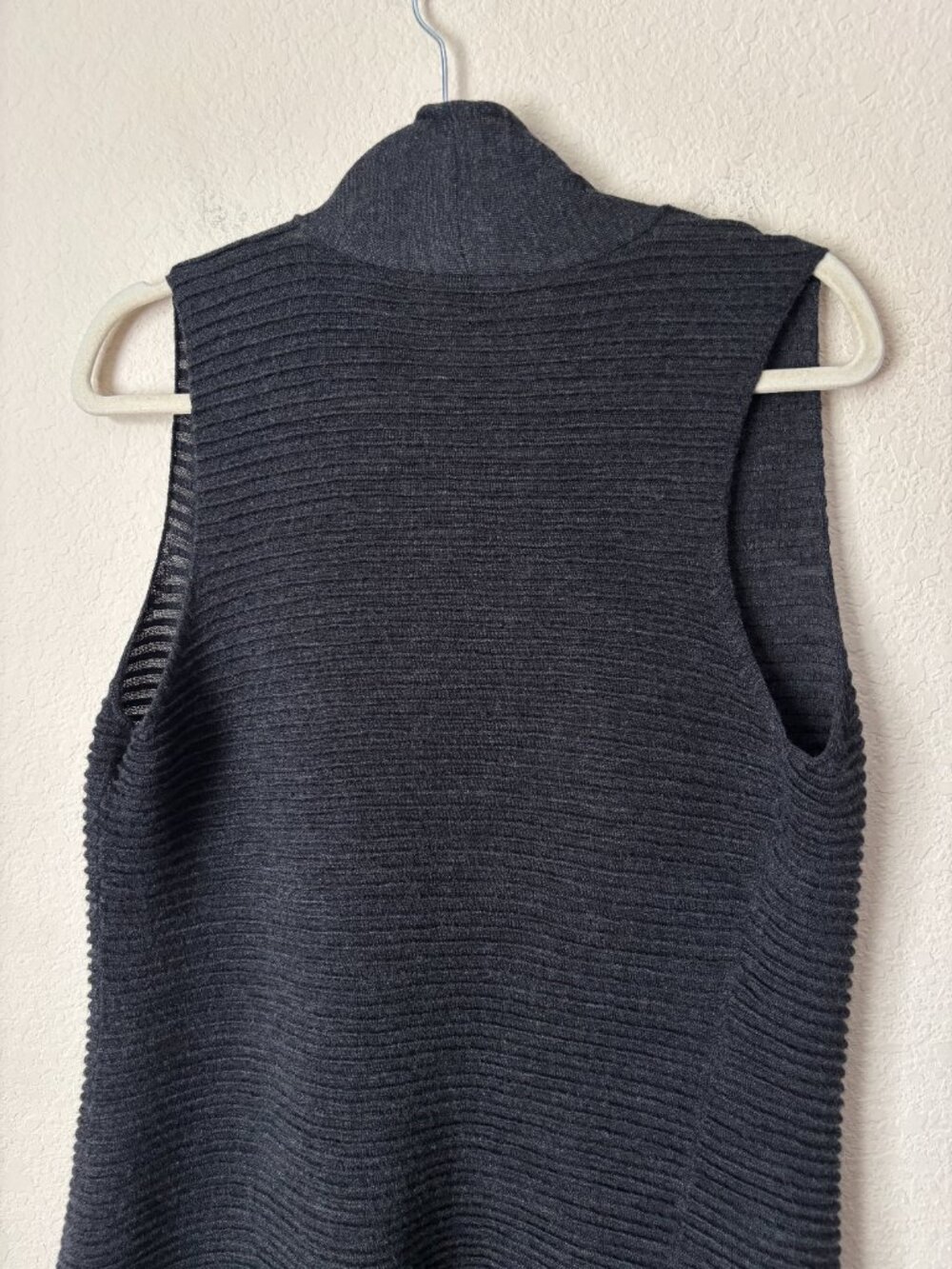 Eileen Fisher Merino Wool Ribbed Ruffle Waterfall Front Knit Vest - Picture 10 of 12